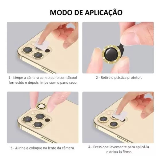 Kit 03 Película Lente Câmera Brilho Diamante P iPhone 14 pro / 14 Pro max - Premium - HM Celulares